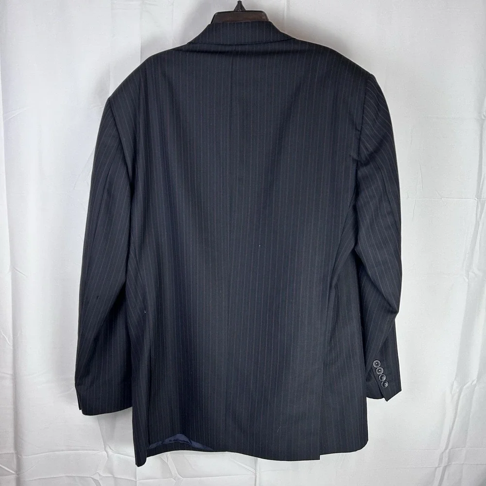 Zanetti Blazer US Size 44 Long Mens Black‎ Purple Pinstripe 100% Wool Super 120